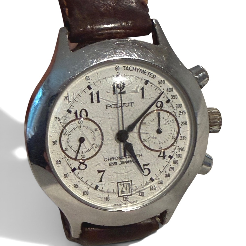 Poljot Chronograph 23 Jewels Vintage Mens Watch 3133 Movement Silver Dial